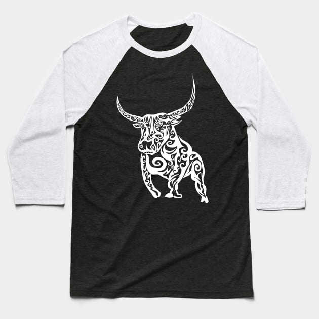 Tribal Bull Design Baseball T-Shirt by madeinchorley